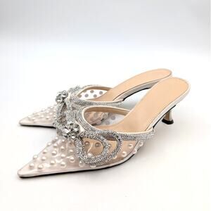 Mach & Mach Double Bow Crystal 65 Pearl Heel Pumps Women's Size US5.5 EU36